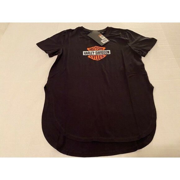 Harley-Davidson Women Sz S Patch Logo Black Crew - Picture 2 of 8